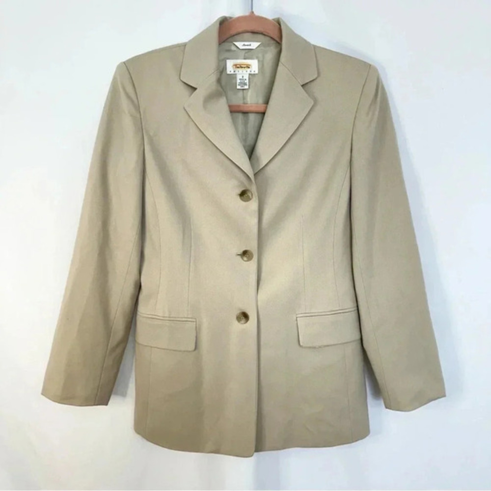Vintage Talbots Blazer Wool Blend Womens Petite Size 2 Cream Career Business